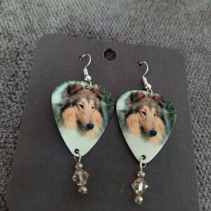 Women's COLLIE DOG BREED GUITAR PICK EARRINGS